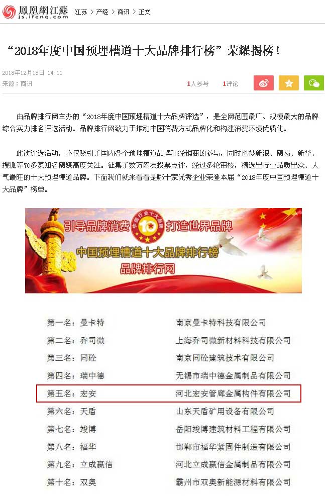 2018綜合管廊預埋槽排行榜